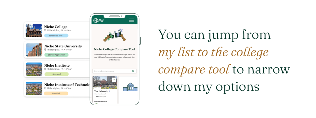 "You can jump from my list to the college compare tool to narrow down my options." 